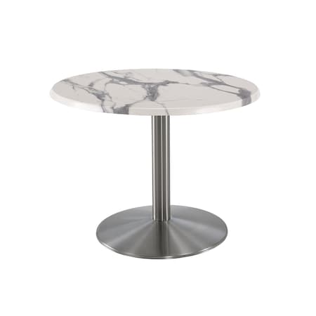 Holland Bar Stool Co 30" Tall OD214 Stainless Steel Table Base 22" Diameter 30" Diameter White Marble Top OD214-2230SSOD30RWM